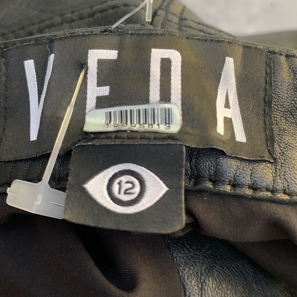 VEDA Pants Black Real Leather High Waisted US 10- 12 - Picture 3 of 10